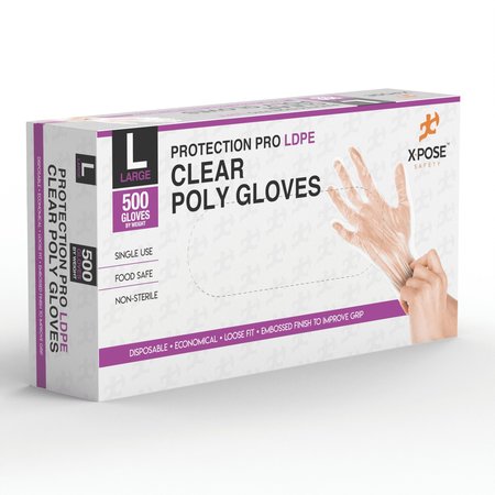 XPOSE SAFETY PGL500, Poly Disposable Gloves, Poly, L, Clear PGL500-L-X